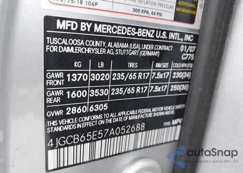 2007 Mercedes-Benz R 350 4Matic из США, поврежденный, VIN 4JGCB65E57A052688